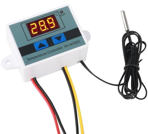 XH-W3001 12V Termostato Digital con NTC10K Sonda Impermeable 120W Interruptor Controlador Temperatura con Pantalla LED Calefacción y Refrigeración -50~110 °C Precisión Desde para Incubadora Acuarios