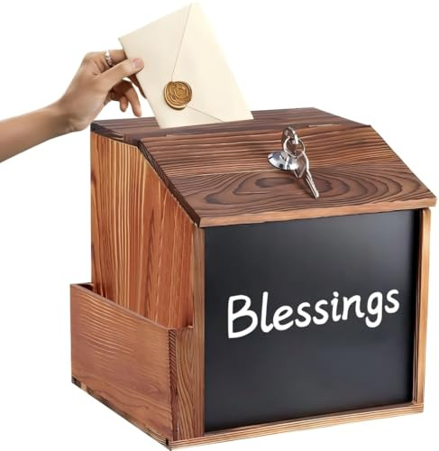 Förslagsbox i trä, 20,8 x 16,5 x 20 cm, valbar urna, brevlåda av trä med lås, nyckel och monteringsskruvar, trälådor donationslåda, byråtopp eller väggmonterad
