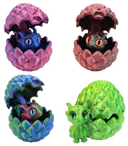 4 Stück 3D Gedrucktes Drachenei, Überraschungs Drachenei mit Drache 4.5 X 4.2cm, Geheimnisvolle Drachen Spielzeug für Erwachsene Kinder 3D Drache im Ei für Easter Weihnachtstag Schreibtisch Dekoration