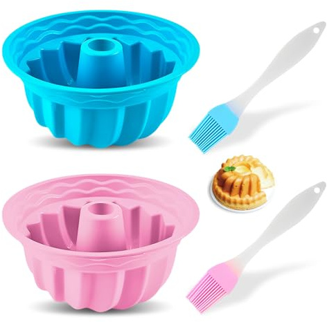 HMCEY 2 Pezzi Stampo Ciambella Silicone 24 CM,Stampo Torta Ciambellone,Tortiera Ciambella Antiaderente,Cake Mold Con 2 Spazzole,Stampi Budino per Dessert,Stampi Cioccolato per Dolci Riutilizzabile