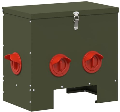 Mangeoire à poules en acier laminé à froid 40,5 cm – Distributeur de nourriture robuste avec couvercle de sécurité pour volaille, résistant aux intempéries, capacité de 20 kg, vert olive
