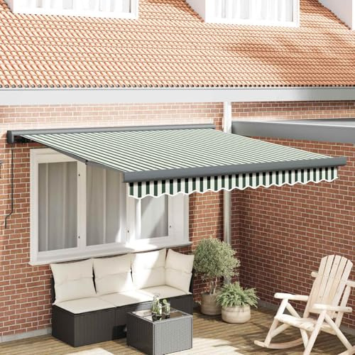 Ordellia Tenda da sole retrattile, verde, bianco, 300 x 250 cm, tessuto in metallo, protezione solare, estensibile, braccio articolato, tettoia per balcone, terrazza, giardino, ombra