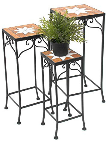 DanDiBo Blumenhocker Mosaik Eckig 3er Set 46, 54, 62 cm Blumenständer 12012 Beistelltisch Pflanzenständer Mosaiktisch