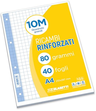One Color - Ricambi Rinforzati A4-10M Quadretti 10mm - 40 fogli