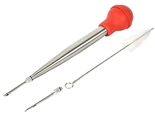 Hongjingda Jeringa de Pera de Din| Pera de Dinen de Acero Inoxidable | La jeringa de Pera de Dinen Metal Incluye 2 Agujas desmontables y Limpieza