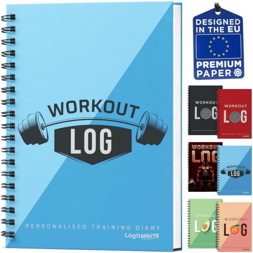 Workout Planner for Daily Fitness Tracking & Goals Setting - A5 Size, 6” x 8”, Azure Blue - Improved Thicker Cover - Men & Women Personal Home & Gym Training Diary - Log Book - by Workout Log Gym