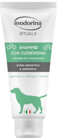 Inodorina Shampoo per Cani con clorexidina Rituals (250 ml) – Shampoo igienizzante e Senza parabeni per Tutti i Tipi di Pelo – con clorexidina degluconato, glicerina e Filtro UV