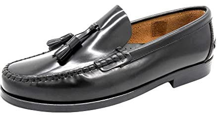 Marttely - Made in Spain - Men's Genuine Leather Tassel Loafers Smart Shoes with Leather Lining and Welted Leather Sole. 805 Black Size uk9.5 eu44