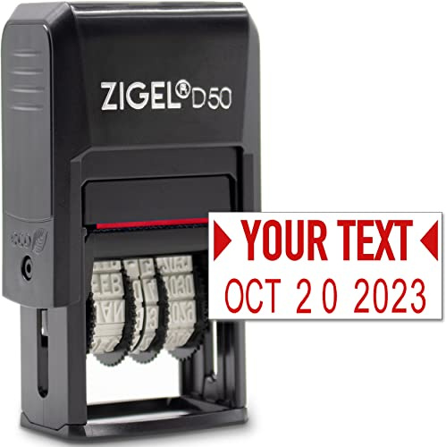 ZIGEL D50 Date Stamp with Your Custom Text - Self Inking Date Stamp - Red