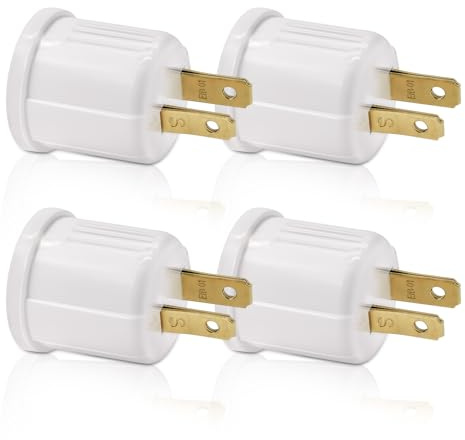 Outlet to Socket Adapter, Plug-in Light Socket, Convert Outlet to Light Bulb Socket, Polarized 2-Prong Outlet to E26 E27 Screw Base Bulb Socket, 660 Watt, 125 Volt, UL Listed (4, White Color)
