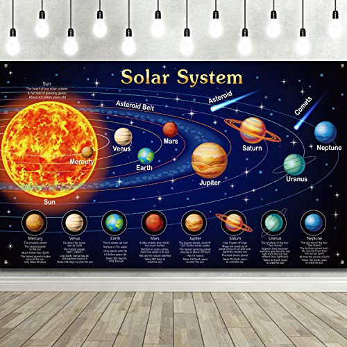Blulu Solar System Poster Large Space Birthday Party Decorations Fabric Galaxy Tapestry Planet Backdrop Space Room Wall Decor Educational Supplies Classroom Gifts, 72.8 x 43.3 Inch