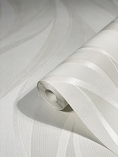 marburg Tapete weiß Wellen HAILEY für Wohnzimmer, Schlafzimmer oder Küche Made in Germany 10,05m x 0,53m Premium Vliestapete 82231