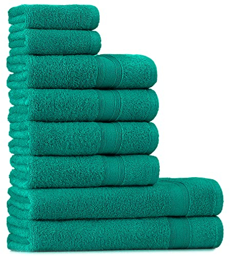 Tuiste Handtücher Set Türkis |%100 Baumwolle Handtuch Set 8 Teilig | 2X Badetücher Set, 4X Handtücher, 2X Gästetücher | Weich und Saugstark | Farbe : Türkis