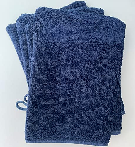 Sue Rossi Ltd Face Cloth Wash Mitt Set 50% Cotton 50% Bamboo 15cm x 22cm Face Flannel Glove Soft Absorbent (Navy Blue 4 Pack)