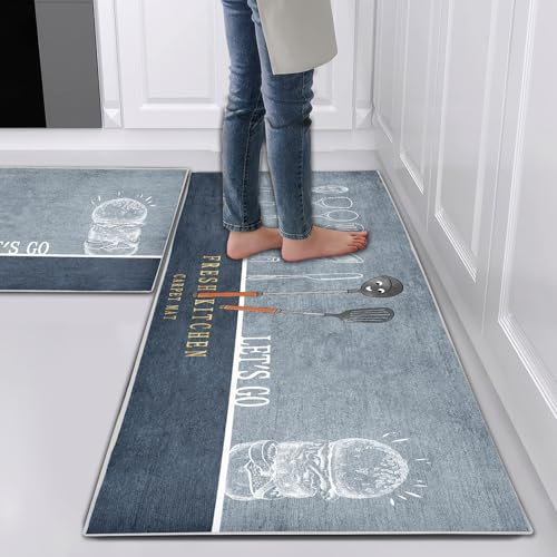 Hoimlm Kitchen Rug Set 2 Piece Non Slip and Anti Fatigue Kitchen Mat, Washable Mats and Rugs for kitchen,Hallway Runner Set, Dining Room, Entryway and Home Decoration Office