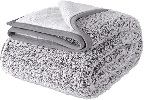 EMME Sherpa Decke Kuscheldecke Flauschig, Dicke und Elegant, Sofadecke Doppelgesicht Extra Weich, Warme Gemütliche Wendbare Flauschige Decke für Sofa und Bett(Grau, 130x150cm)
