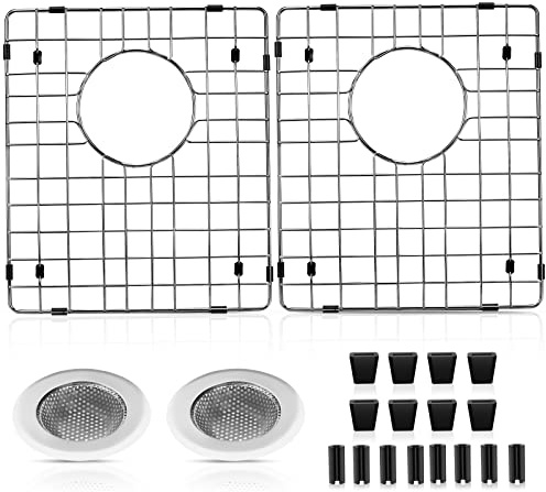 2-pack diskbänksskydd för diskbänk med dräneringshål, 38 x 30 cm 304 rostfritt stål diskbänks gallerskydd, diskbänk ställ för botten av diskbänken med 2-pack diskbänksfilter