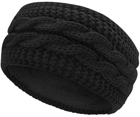 Winter Cable Knit Headbands, Women Ear Warmer Knitted Thermal Twist Headbands for Girls, Head Wrap Winter Shopping Skiing Running Outdoor Sports Party Good Gift (Black)