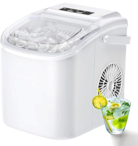 FOOING Pequeña máquina de cubitos de hielo portátil con mango 9 cubitos de hielo listos en 6 minutos, Máquinas de hielo portátiles autolimpiables para el hogar
