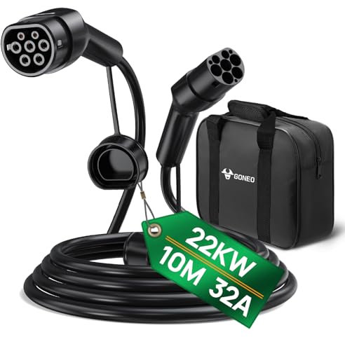 GONEO Typ 2 Ladekabel 22kW 10M 32A Ladekabel Elektroauto 3 Phasig Mode 3 für E Auto EV/PHEV Typ 2 auf Typ 2/CSS2 EV Kabel mit Tragetasche