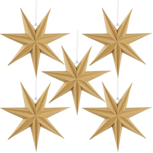 EASY JOY 5 st 9-uddig naturlig pappersstjärna 30 cm julhängande lampa papper julstjärnor lyktor bröllop födelsedag julfest heminredning