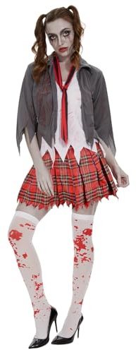 Ulikey Costume da Zombie Halloween per Bambina - High School Horror Scolaro con Giacca Grigia, Camicia, Calzini, Cravatte, Gonne - Carnevale Cosplay (M)