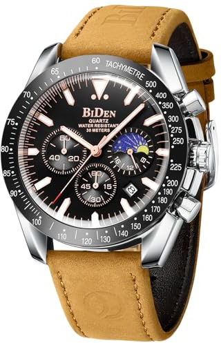 LN LENQIN Mens Watches Analog Quartz Watch for Men Casual Fashion Business Waterproof Men's Wrist Watches with Leather Strap (LN-0344-Brown Black)