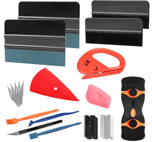 AiQInu Kit di 27 Pcs Attrezzi di Installazione di pellicole per vetri per Auto, Kit Applicazione Adesivi Auto con Taglierino Professionale e Spatole per Pellicola, per Installazione Pellicole Auto
