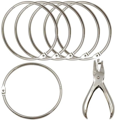4 Inch Extra Large Binder Rings - 6 Pack Book Rings with Hole Punch, Reusable Organizer for Index Cards, File Folders, Keys, DIY Crafts, Home Office School Supplies (6)