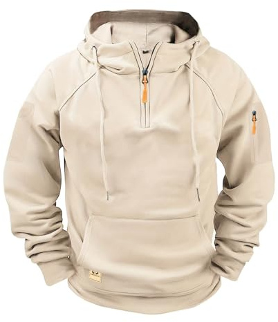 Hoodies for Men,Work Jumpers Mens Fleece Lined Cargo Military Hooded Sweatshirt Patchwork Tactical Pullover Tops Winter Gym Sports Outfits Hoody Essentials Hoodies with Zip Pockets Khaki