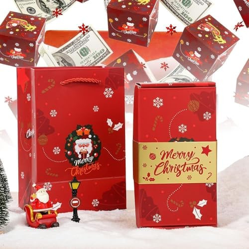 Boîte Cadeau Explosion Surprise - Lot de 12 Enveloppes Pliantes à Mécanisme Pop-Up pour Photos et Argent, Cadeau Créatif pour Noël, Anniversaire et Célébrations (Boîte rouge)