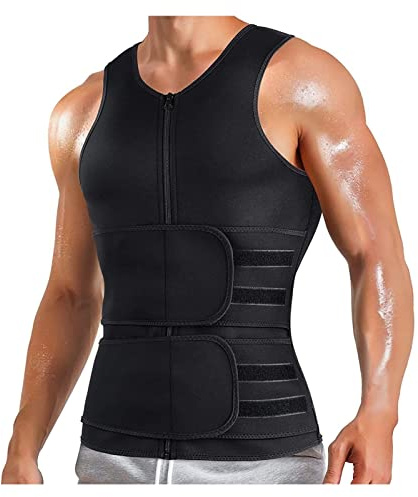 ROUYA Gilet Da Allenamento For Uomo - Gilet Da Sauna For Fitness, Brucia Grassi Con Doppie Cinture, Corsetto For Snellire La Pancia, Gilet Sportivo pantaloncini sauna(L)