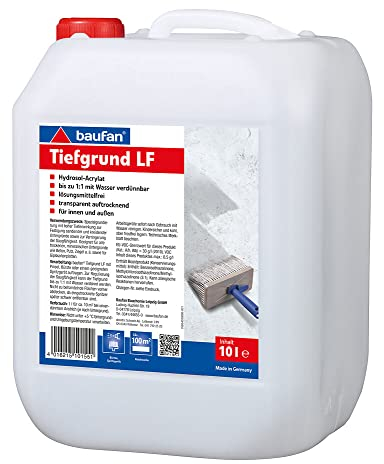 Baufan Imprimación profunda LF 10 l | para interior y exterior | sin disolventes | interior y exterior | transparente de secado | listo para usar