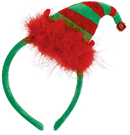 Amscan 318719 - Haarreif Elf, mit Federn und Glöckchen, Santas Helfer, Nikolaus, Santa Claus, Weihnachten, Advent, Heilig Abend