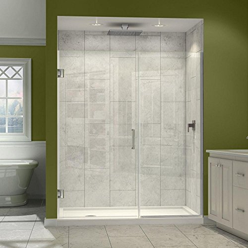 DreamLine Unidoor Plus 57 1/2 - 58 in. W x 72 in. H Frameless Hinged Shower Door in Brushed Nickel, SHDR-245757210-04