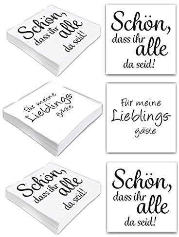 Bada Bing 6er Set mit 120 Stück Servietten mit Spruch - Moderne Papierservietten als stilvolle Tischdeko - Schön dass ihr alle da seid! - Für meine Lieblingsgäste - Tischdekoration weiß Party Vintage