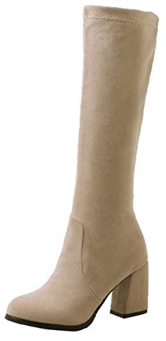 Cocey Botas de caña larga para mujer con tacón de bloque cómodo, beige, 34 EU
