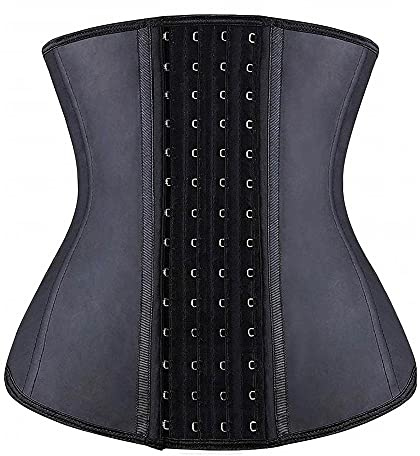 YIANNA Taillentrainer für Damen, Latex, Unterbrustkorsett, Cincher, Sanduhr, Körperformer, 4 Haken, Schwarz, Medium