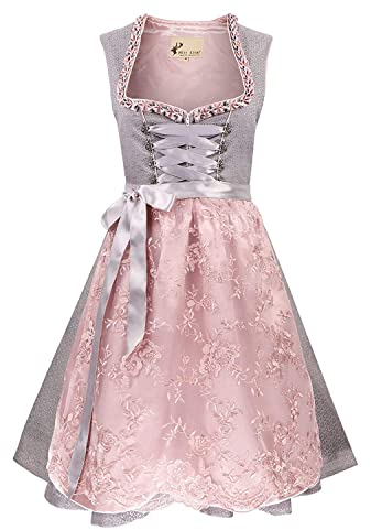 Alte Liebe 2tlg. Damen Dirndl A103, Grau Pink, 46