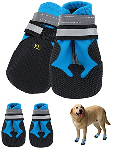 Botas para Perros,4 Piezas Zapatos Impermeables para Perros con Correas Reflectantes,Suela Antideslizante,Protectores de Patas para Exteriores,Zapatos para Perros,para Perros pequeños y medianos (XL)