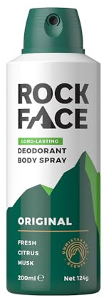 Rock Face Men's Deodorant Body Spray, Original Scent, 200ml | Fast-absorbing, non-staining formula for active lifestyles, long-lasting freshness & daily underarm care, Fresh Citrus scent