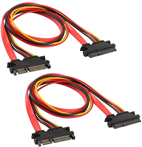 MEIRIYFA 22-poliges SATA-Strom-Verlängerungskabel, 2 Stück SATA 22-polig (7 + 15) Stecker auf Buchse, Daten- und Strom-Kombi-Verlängerungskabel, 50 cm