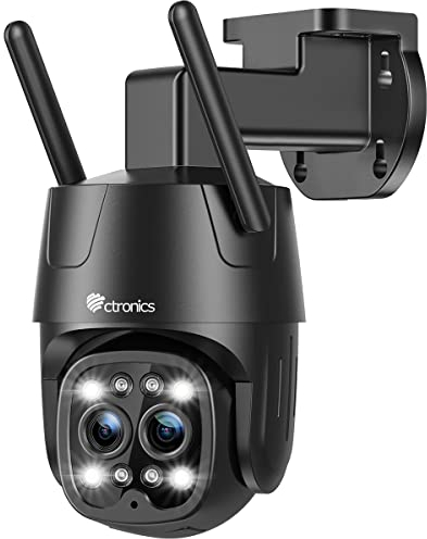 Ctronics 2.5K 4MP 6X Hybrid-Zoom Überwachungskamera Aussen WLAN 2,4/5GHz, IP Kamera Outdoor mit Automatisches-Zoom-Tracking, Dual-Objektiv, Personenerkennung 355°90° Farbnachtsicht Zwei-Wege-Audio PC