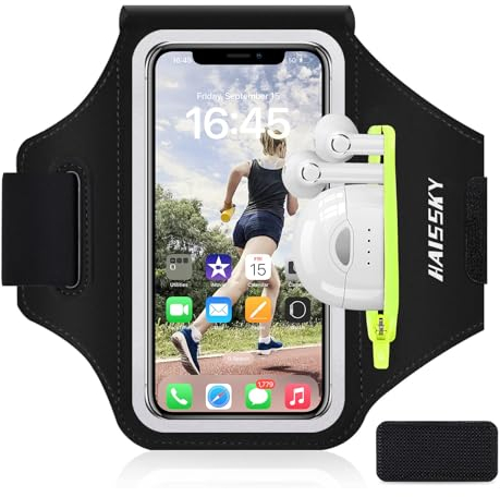 Running Armband Phone Holder with Zipper Earphone Pocket Compatible with iPhone 15 14 13 12 Pro Max/Xr/Xs Max/X/8/7 Plus,Galaxy S23/S22/ Plus Sport Arm Band Case for Gym,hiking,biking up to 6.9
