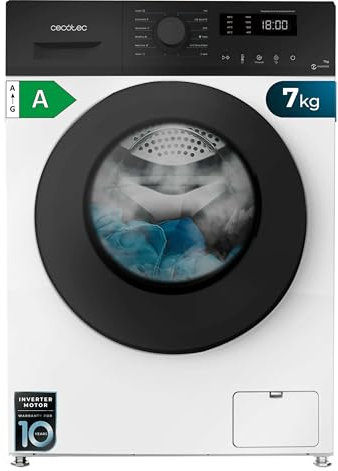 Cecotec Lave linge Frontal Bolero DressCode 7150 Inverter A, Machine à laver 7 kg, 1400 tr,min, 12 programmes, classe A, Inverter Plus, Steam Max, Drum Clean, départ différé, sécurité enfant
