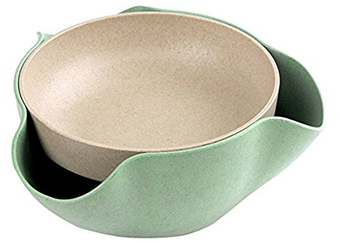 Plutreas Cuenco doble para pistachos, cuenco para servir aperitivos para cacahuetes, pistachos, cerezas, edamame, frutas, dulces (verde)