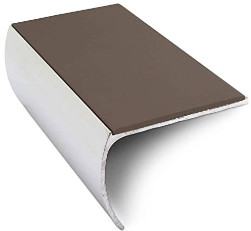 NSL03 57 x 40mm Aluminium Non Slip Stair Nosing Bullnose Edge Trim with PVC Insert - Brown, 1.0m