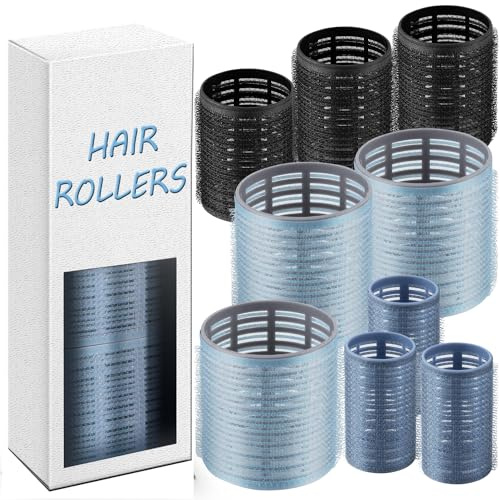 xnicx 9pcs Hair Rollers Set, Heatless Curlers for Long Medium Short Hair, Self Grip Hair Rollers 3 Sizes in 1 Set, Dark Blue