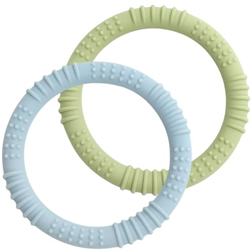 CAJA Beißring Baby Soft 2 Stück - Zahnungshilfe - Beissring - Beißspielzeug - Zahnen - Nursing - Zubehör Silikon für Babys - Baby Spielzeug (Set C (1x bean green + 1x blue))