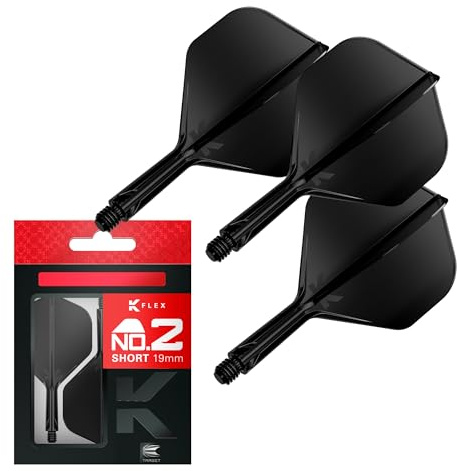 TARGET Darts K Flex integrerad dart-flyg och axel, nr.2 svart (kort) | paket med 3 K-Flex – nr 2, precisionsgjutna 2-i-1 dartflygningar och dartstam | professionella darttillbehör